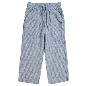 Quince 100% European Linen Wide Leg Pull On Pants Chambray Stripe Beachy